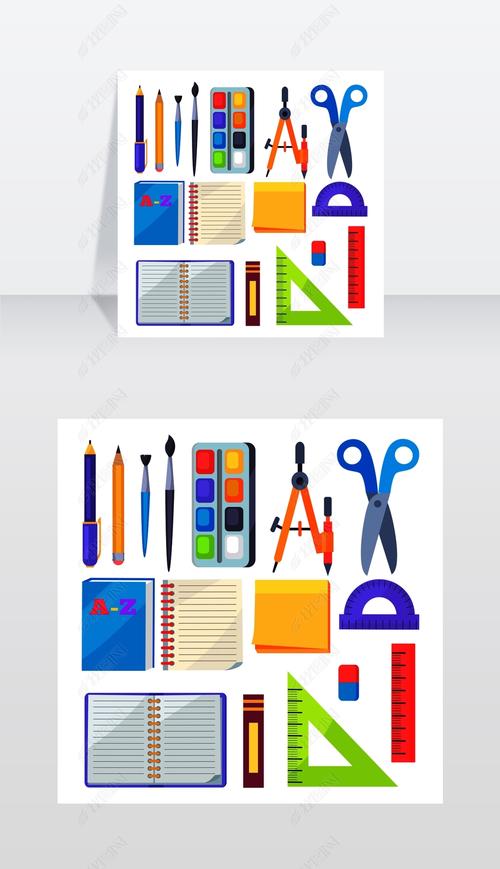 套装文具用品 圆规与分度器的矢量图应用与意义